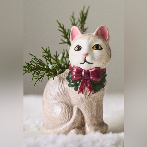 Anthropologie Charming Cat Vase with Red and Pink Accents - Picture 2 of 2